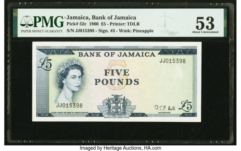 Jamaica Bank of Jamaica 5 Pounds 1960 (ND 1964) Pick 52c PMG About Uncirculated ...