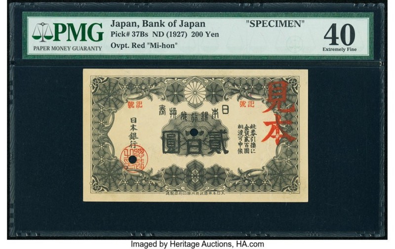 Japan Bank of Japan 200 Yen ND (1927) Pick 37Bs Specimen PMG Extremely Fine 40. ...