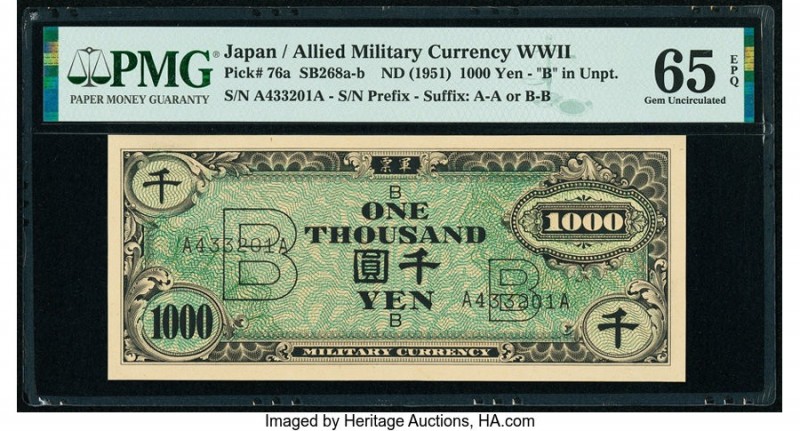 Japan Allied Military Currency WWII 1000 Yen ND (1951) Pick 76a PMG Gem Uncircul...