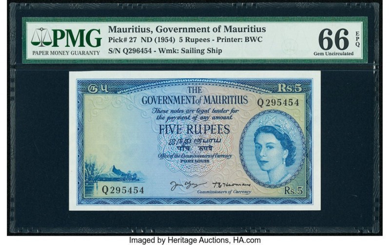 Mauritius Government of Mauritius 5 Rupees ND (1954) Pick 27 PMG Gem Uncirculate...