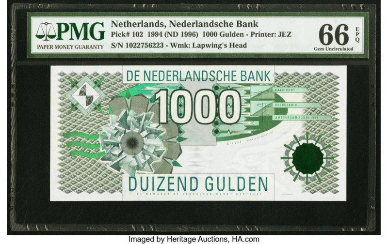 Netherlands Netherlands Bank 1000 Gulden 1994 (ND 1996) Pick 102 PMG Gem Uncircu...