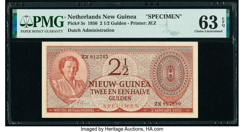 Netherlands New Guinea Nieuw-Guinea 2 1/2 Gulden 2.1.1950 Pick 5s Specimen PMG C...