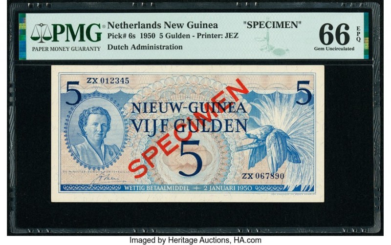 Netherlands New Guinea Nieuw-Guinea 5 Gulden 2.1.1950 Pick 6s Specimen PMG Gem U...