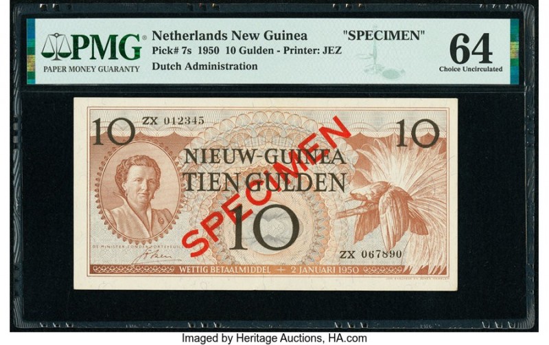 Netherlands New Guinea Nieuw-Guinea 10 Gulden 2.1.1950 Pick 7s Specimen PMG Choi...