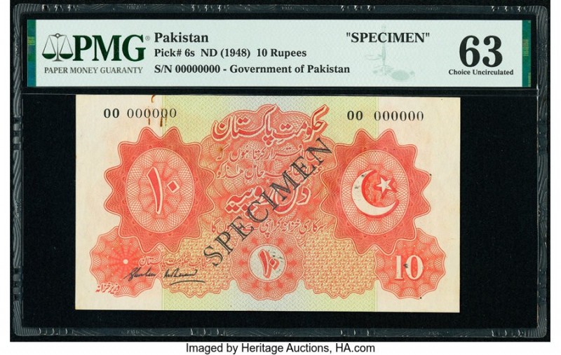 Pakistan Government of Pakistan 10 Rupees ND (1948) Pick 6s Specimen PMG Choice ...