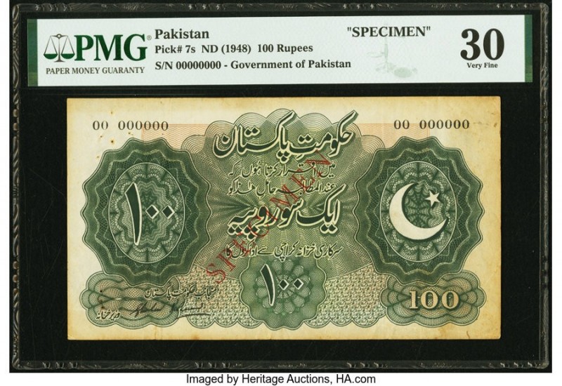 Pakistan Government of Pakistan 100 Rupees ND (1948) Pick 7s Specimen PMG Very F...