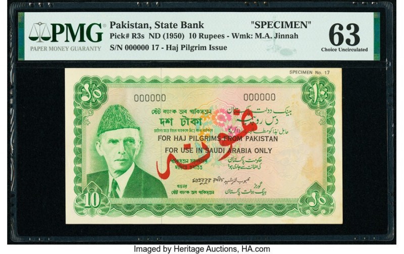 Pakistan State Bank of Pakistan 10 Rupees ND (1950) Pick R3s Haj Pilgrim Issue S...