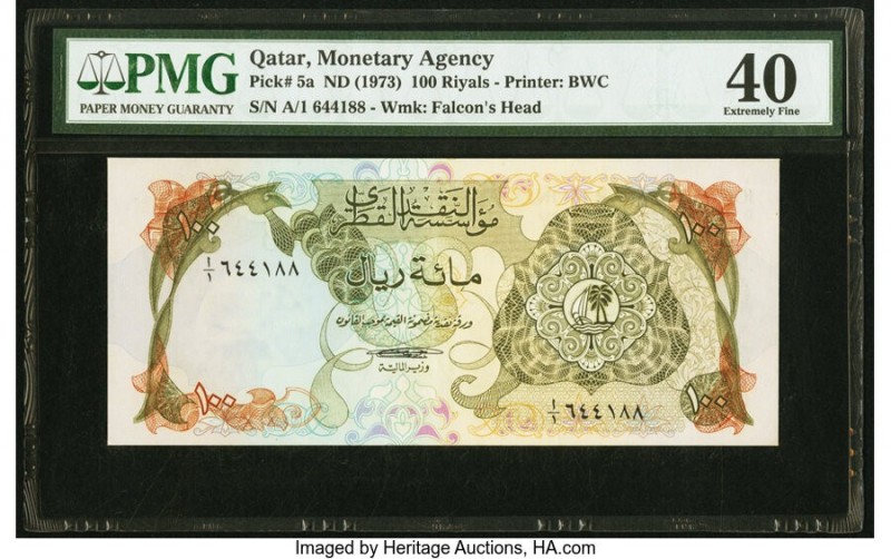 Qatar Qatar Monetary Agency 100 Riyals ND (1973) Pick 5a PMG Extremely Fine 40. ...