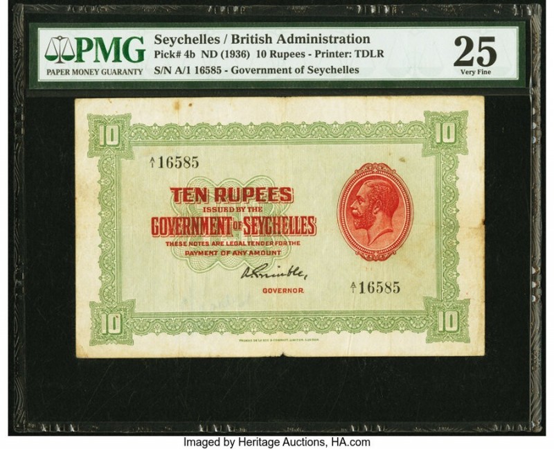 Seychelles Government of Seychelles 10 Rupees ND (1936) Pick 4b PMG Very Fine 25...