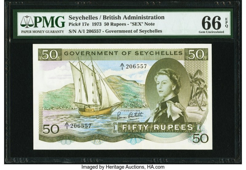 Seychelles Government of Seychelles 50 Rupees 1.8.1973 Pick 17e PMG Gem Uncircul...