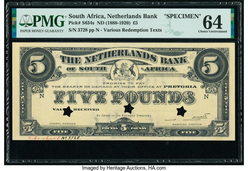 South Africa Nederlandsche Bank voor Zuid-Afrika 5 Pounds 1920 Pick S634s Specim...