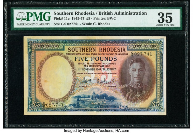 Southern Rhodesia Southern Rhodesia Currency Board 5 Pounds 1.11.1947 Pick 11c P...