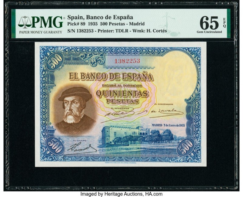 Spain Banco de Espana 500 Pesetas 7.1.1935 Pick 89 PMG Gem Uncirculated 65 EPQ. ...