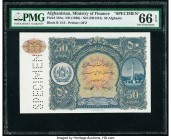 Afghanistan Ministry of Finance 50 Afghanis ND (1936) / ND (SH1315) Pick 19As Specimen PMG Gem Uncirculated 66 EPQ. Cancelled perforated. 

HID0980124...