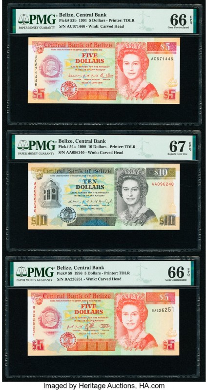 Belize Central Bank 5 (2); 10 Dollars 1.6.1991; 1.5.1990; 1.3.1966 Pick 53b; 54a...