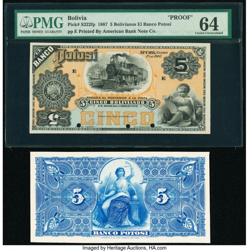 Bolivia Banco Potosi 5 Bolivianos 1.1.1887 Pick S222fp; S222bp Front and Back Pr...