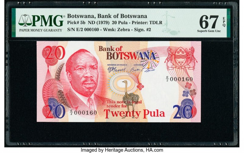 Botswana Bank of Botswana 20 Pula ND (1979) Pick 5b PMG Superb Gem Unc 67 EPQ. S...