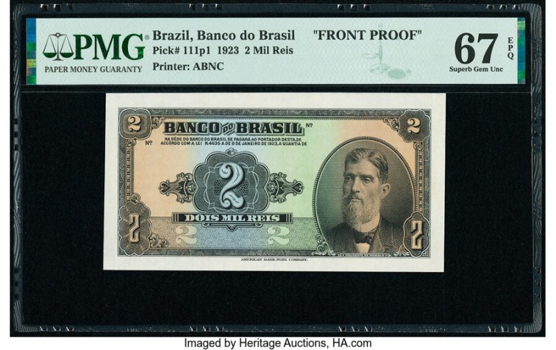Brazil Banco do Brasil 2 Mil Reis 8.1.1923 Pick 111p1 Front Proof PMG Superb Gem...