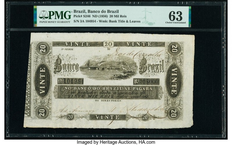 Brazil Banco Do Brazil 20 Mil Reis ND (1856) Pick S246 PMG Choice Uncirculated 6...