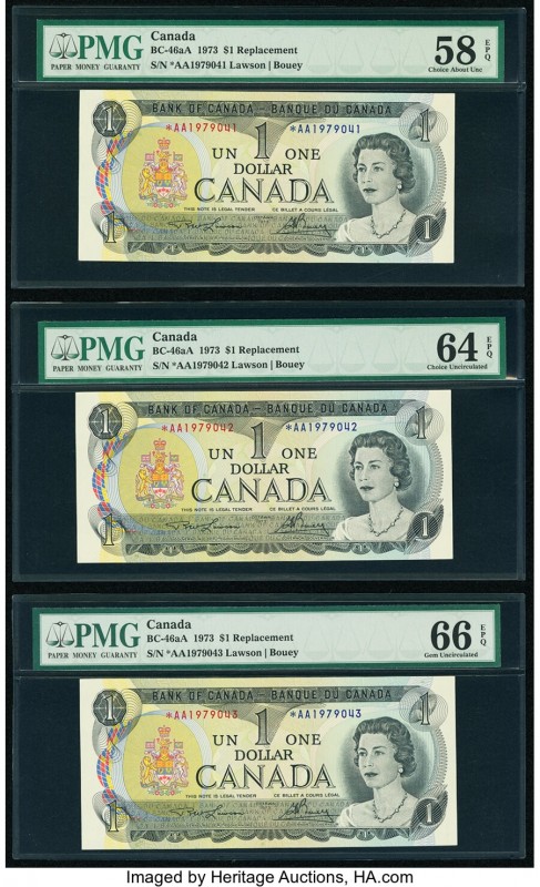 Canada Bank of Canada $1 1973 BC-46aA Three Consecutive Replacement Examples PMG...