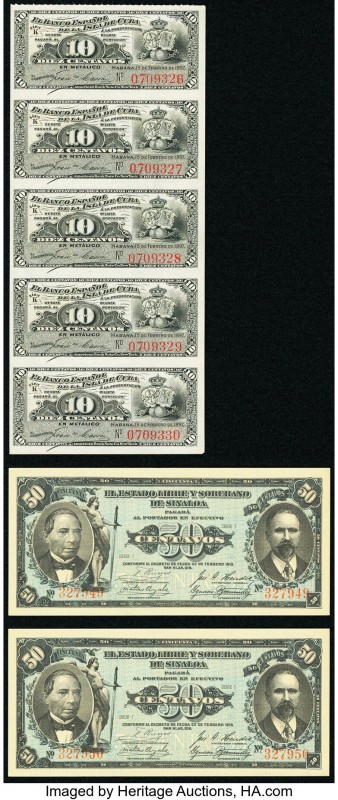 World (Cuba and Mexico) Group Lot of 4 Notes and 1 Uncut Sheet of 5 Crisp Uncirc...
