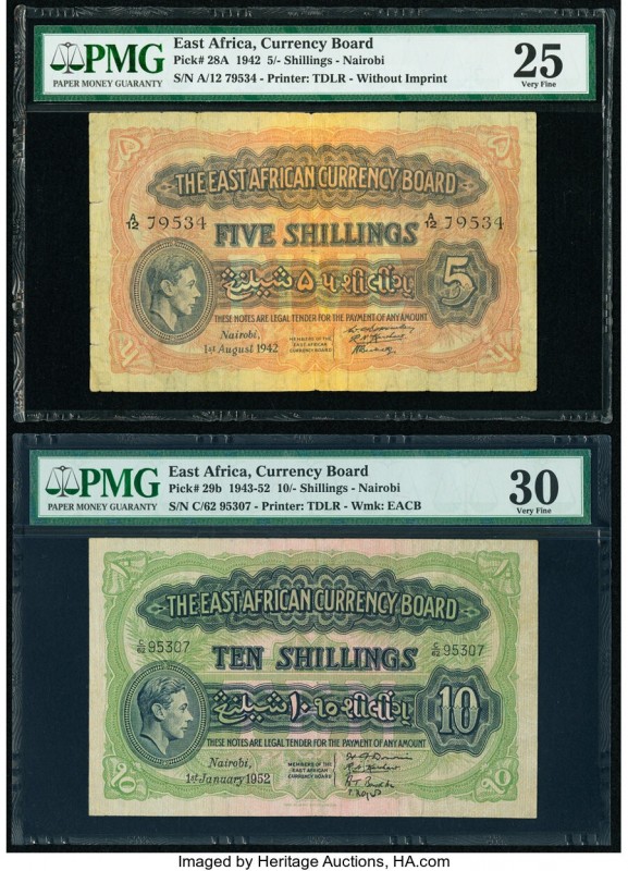 East Africa East African Currency Board 5; 10 Shillings 1.8.1942; 1.1.1952 Pick ...