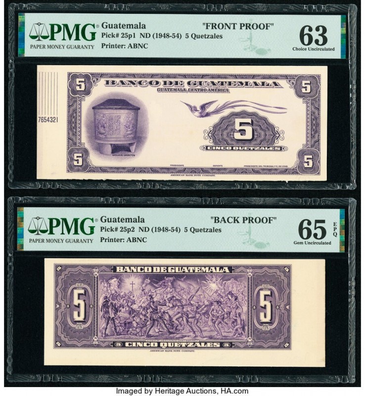 Guatemala Banco de Guatemala 5 Quetzales ND (1948-54) Pick 25p1; 25p2 Front and ...