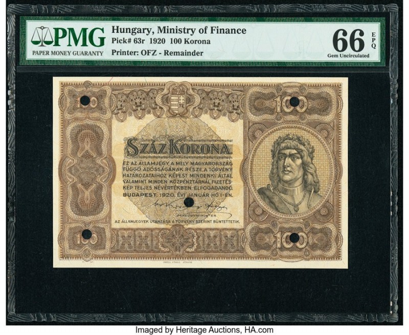Hungary State Note of the Ministry of Finance 100 Korona 1920 Pick 63r Remainder...