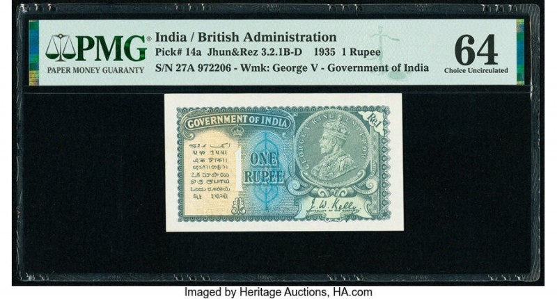 India Government of India 1 Rupee 1935 Pick 14a Jhun3.2.1B-D PMG Choice Uncircul...