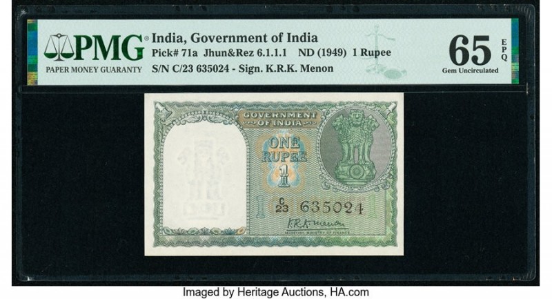 India Reserve Bank of India 1 Rupee ND (1949) Pick 71a Jhun6.1.1.1 PMG Gem Uncir...