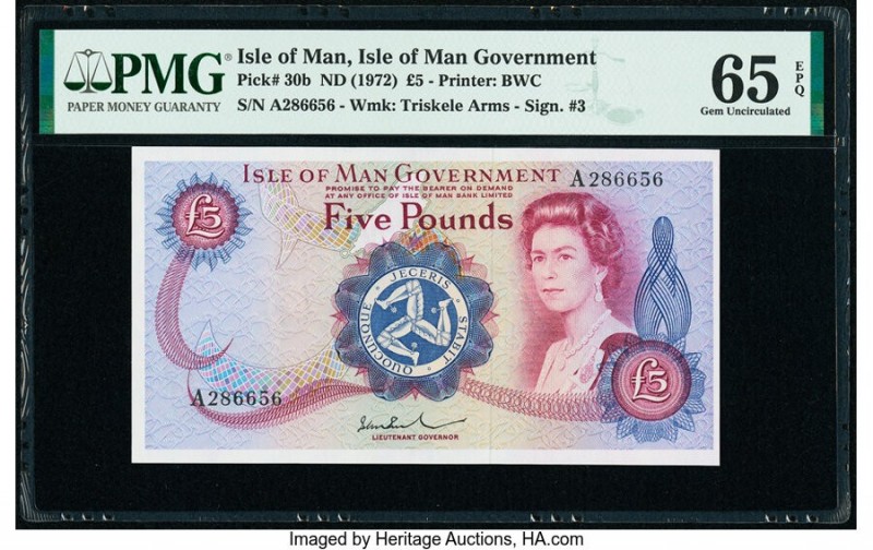 Isle Of Man Isle of Man Government 5 Pounds ND (1972) Pick 30b PMG Gem Uncircula...