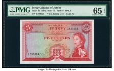 Jersey States of Jersey 5 Pounds ND (1963) Pick 9b PMG Gem Uncirculated 65 EPQ. 

HID09801242017

© 2020 Heritage Auctions | All Rights Reserve