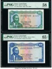 Kenya Central Bank of Kenya 10; 20 Shillings 1.7.1968; 1.7.1972 Pick 2c; 8c Two Examples PMG Choice About Unc 58; Gem Uncirculated 65 EPQ. 

HID098012...