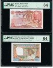 Malawi Reserve Bank of Malawi 1 Kwacha 1974 Pick 10b PMG Choice Uncirculated 64EPQ; Madagascar Institut d'Emission Malgache 50 Francs = 10 Ariary ND (...