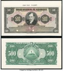 Nicaragua Banco Nacional de Nicaragua 500 Cordobas 1945 Pick 98p Front and Back Proofs Crisp Uncirculated. Each example is cancelled with two punch ho...