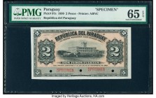Paraguay Republica del Paraguay 2 Pesos 18.11.1899 Pick 97s Specimen PMG Gem Uncirculated 65 EPQ. Three POCs; red Specimen overprints.

HID09801242017...