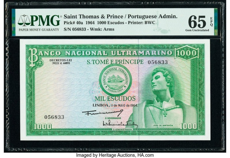 Saint Thomas & Prince Banco Nacional Ultramarino 1000 Escudos 11.5.1964 Pick 40a...