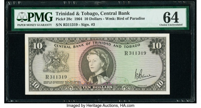 Trinidad & Tobago Central Bank of Trinidad and Tobago 10 Dollars 1964 Pick 28c P...