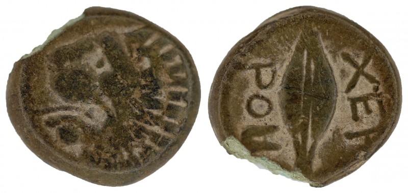 THRACE. Chersonesos. Ae (Circa 386-309 BC).
Obv: Lion's head left.
Rev: XEP / PO...