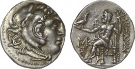 KINGS OF MACEDON. Alexander III 'the Great' (336-323 BC). Drachm. Chios.
Obv: Head of Herakles right, wearing lion skin.
Rev: AΛΕΞΑΔΡΟΥ.
Zeus seated l...