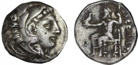 KINGS OF MACEDON. Alexander III 'the Great' (336-323 BC). Tetradrachm. Kolophon.
Obv: Head of Herakles right, wearing lion skin.
Rev: AΛEΞANΔPOY.
Zeus...
