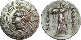 KINGS OF MACEDON. Antigonos II Gonatas (Circa 270-240 BC). Tetradrachm. Pella.
Obv: Head of Pan wearing goat horns and goat skin in centre of Macedoni...
