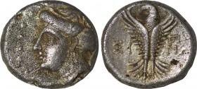 PAPHLAGONIA. Sinope. Hemidrachm (Circa 330-250 BC). Obv: Head of nymph left, with hair in sakkos. Rev: ΣΙ - ΝΩ. Eagle facing, head left, wings display...