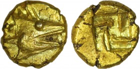 MYSIA. Kyzikos. EL 1/24 Stater (Circa 600-550 BC).
Obv: Head of tunny right; two pellets to left.
Rev: .
Cf. Nomisma VII 9 (1/12 stater); Hurter & Lie...
