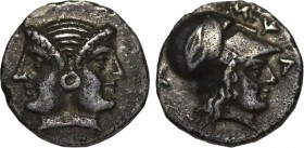 Mysia, Lampsakos AR Diobol. (Circa 4th-3rd BC).Obv : Female janiform head, [Θ]EO on bust truncation. Rev : Helmeted head of Athena right, ΛΑΜΨΑ around...