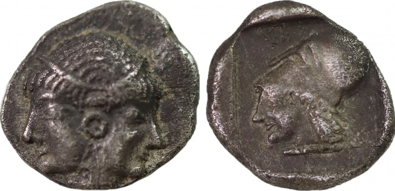 MYSIA. Lampsakos. Diobol (Circa 500-450 BC).
Obv: Janiform female head.
Rev: Hel...