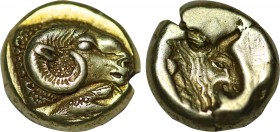LESBOS. Mytilene. EL Hekte (Circa 478-455 BC).
Obv: Ram's head right; below, cock standing left.
Rev: Incuse head of bull right.
Bodenstedt 27.
Co...