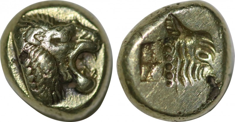 LESBOS. Mytilene. EL Hekte (Circa 521-478 BC).
Obv: Head of roaring lion right.
...