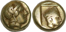 Lesbos, Mytilene EL Hekte. (Circa 412-378 BC). Obv:Head of Athena right, wearing crested Attic helmet. Rev: Head of Artemis-Kybele right, wearing step...