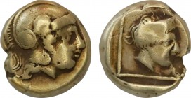 LESBOS. Mytilene. EL Hekte (Circa 412-378 BC).
Obv: Helmeted head of Athena right.
Rev: Head of Artemis-Kybele right, wearing stephane, within linear ...